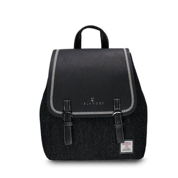 New Genuine HARRIS TWEED Backpack Purse Bag Black Herringbone (Scotland) - Picture 1 of 5